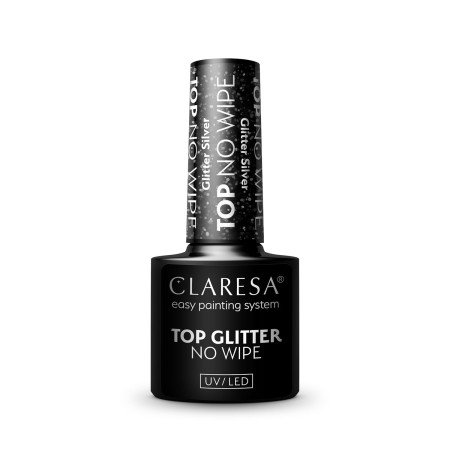 Gél lak CLARESA® Top No Wipe Glitter Silver 5ml - Akcia - len za 3.79 Eur | NechtovyRaj.sk - Všetko pre Vašu krásu